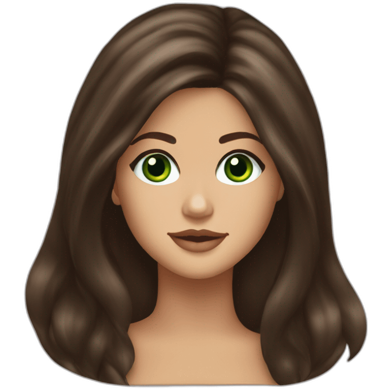 Selena Gomez with Green eyes and long chocolaté hair emoji