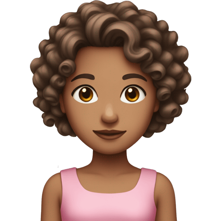 girl with light tan skin and long dark brown curly hair with a pink dress  emoji