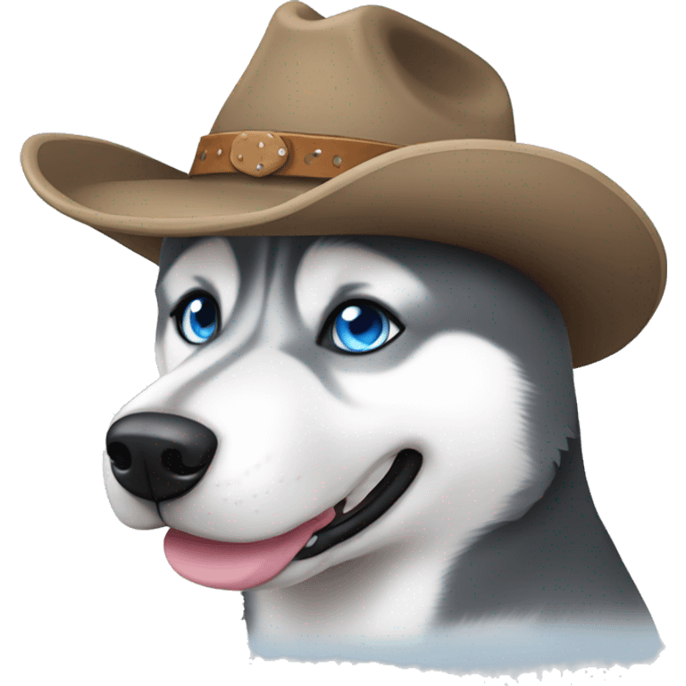 Gray Siberian Husky with blue eyes wearing a cowboy hat emoji