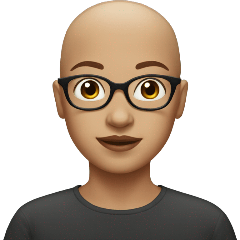 Bald girl with brown eyes, with big oval glasses  emoji