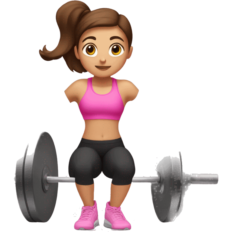 Brown hair girl doing squats at the gym with pink clothes emoji