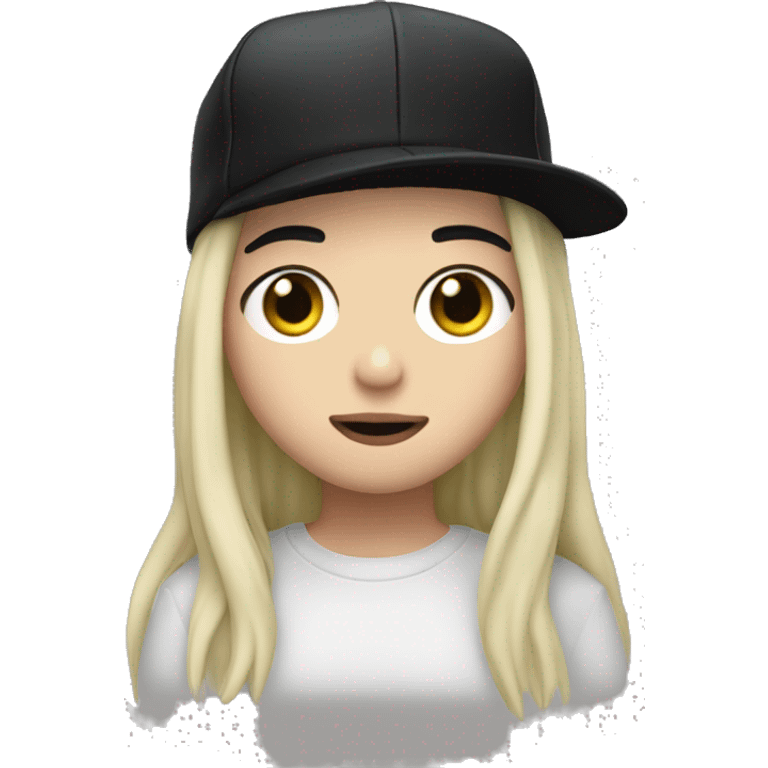 Billie eilish with black hair and a backwards hat emoji