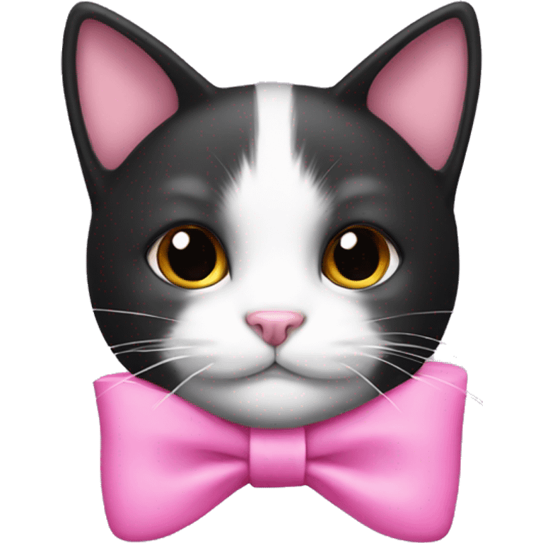 black and white cat with a pink bow emoji