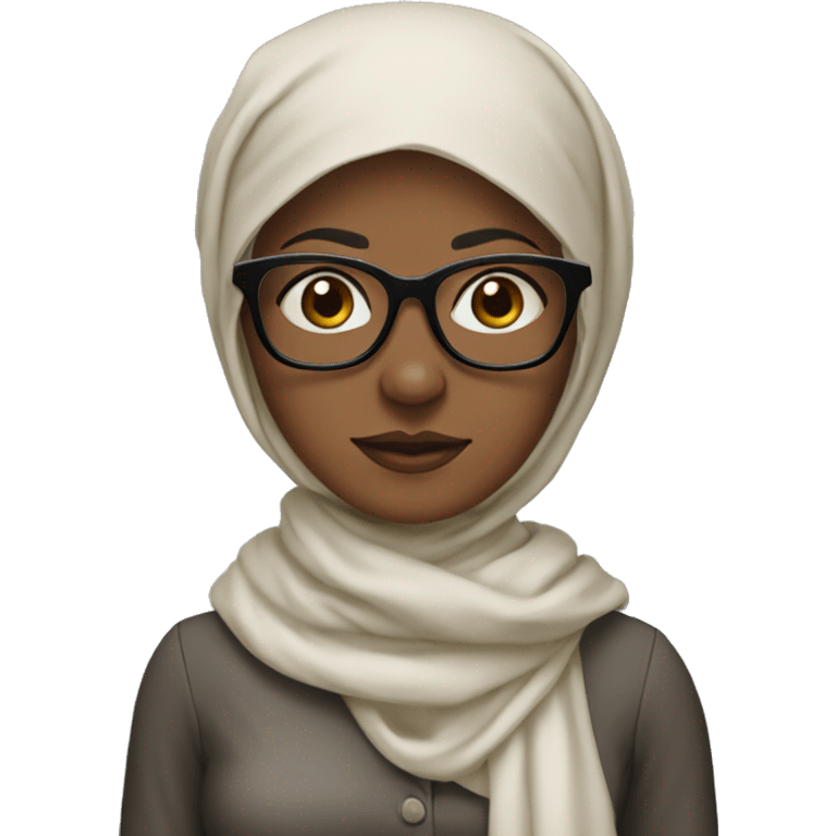 Create a photo of a woman with a headscarf and glasses. The woman's clothes should be black. The woman's headscarf should also be black emoji