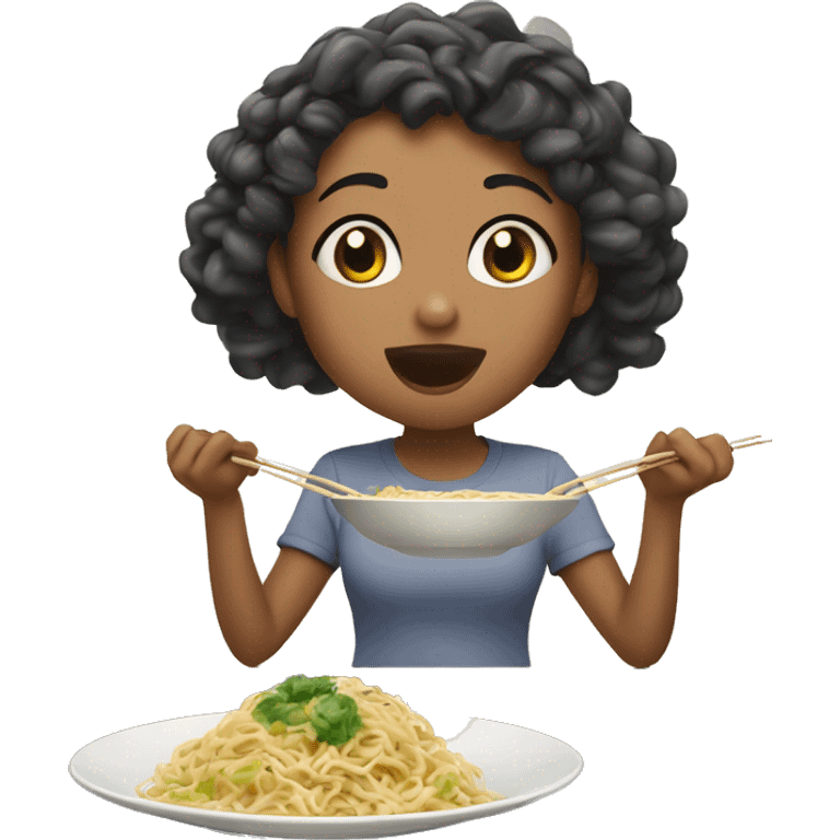 Blasian female eating noodles￼ emoji