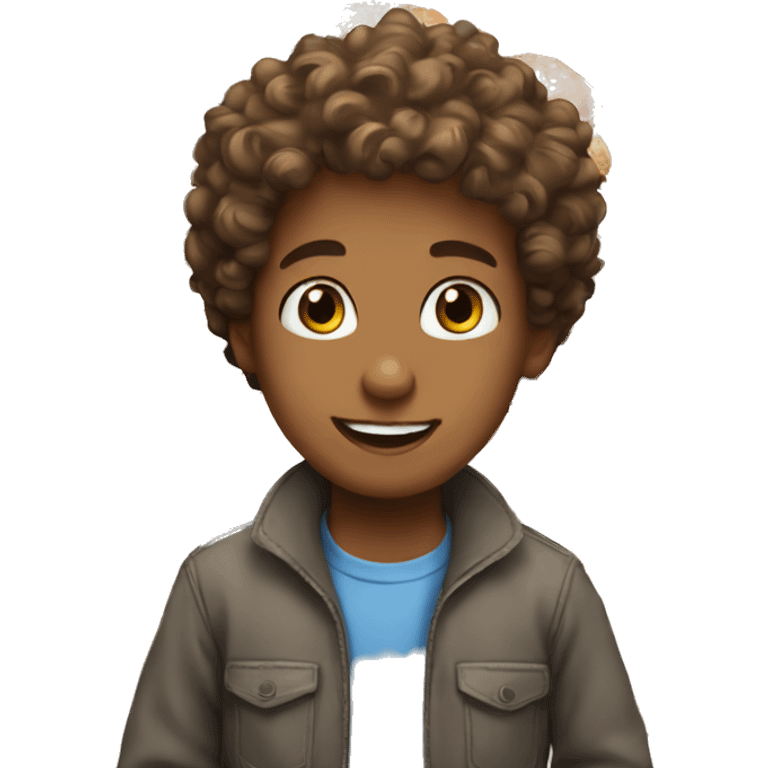 Boy with brown curly hair blue eyes selling doughnuts  emoji