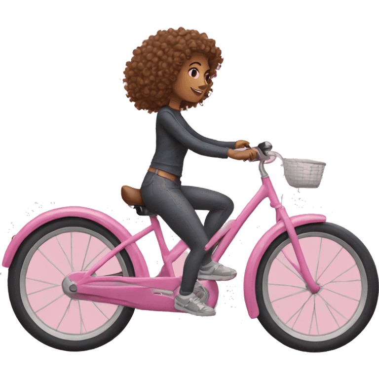 girlwith curly hair riding pink bike emoji