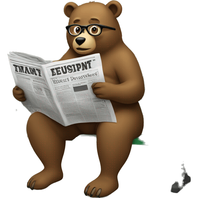 Bear sitting on a park bench wearing glasses reading a newspaper emoji