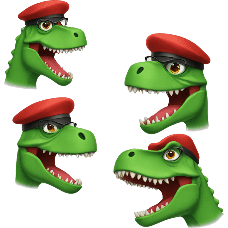 Angry Green Trex wearing red beret and eyeglasses  emoji