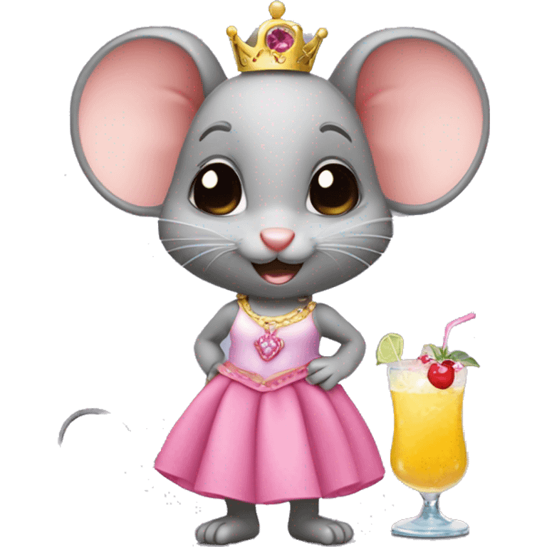 A cute little mouse wearing a princess skirt and drinking a cocktail emoji