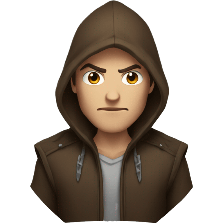 human male rogue with brown hair wearing a hood angry emoji