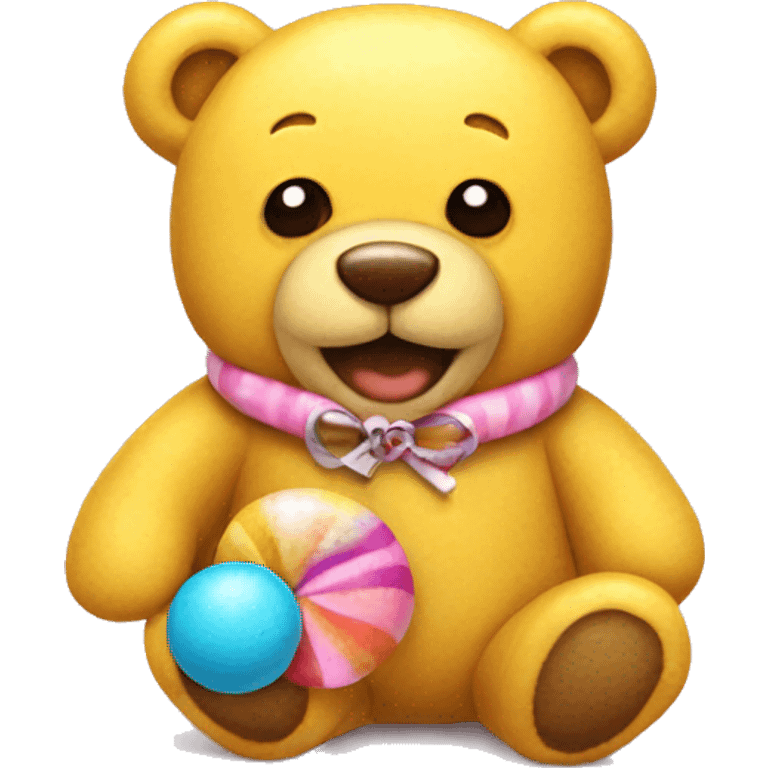 yellow teddy bear with a bonbon in his neck emoji