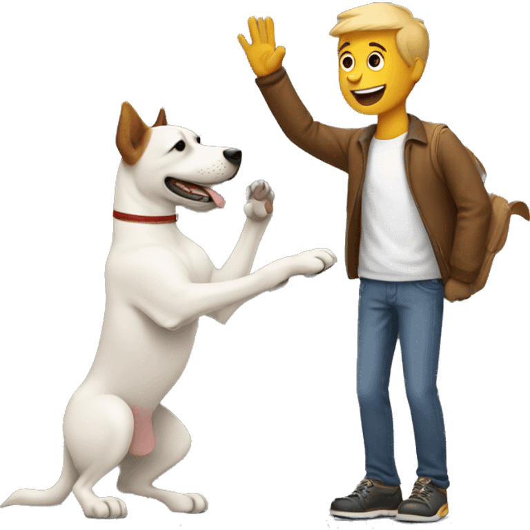 dog and man give each other high five emoji