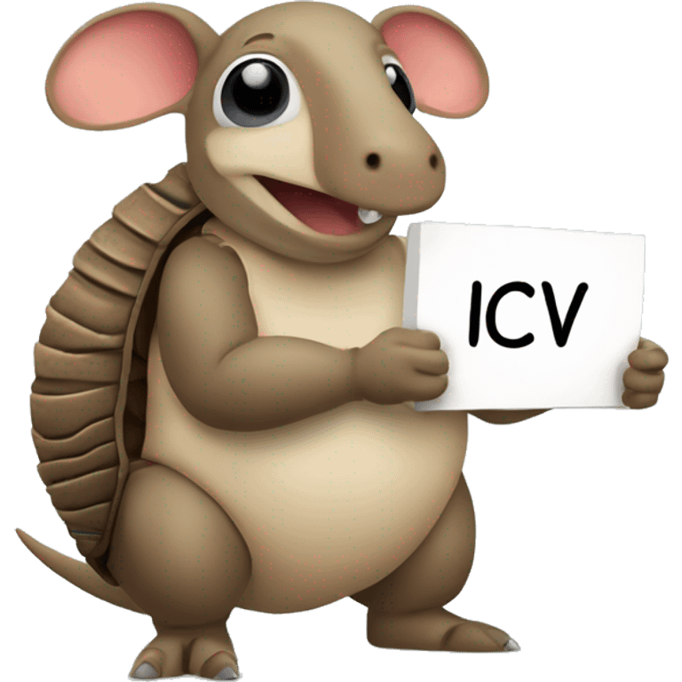 An armadillo holding a sign that says: ICV emoji