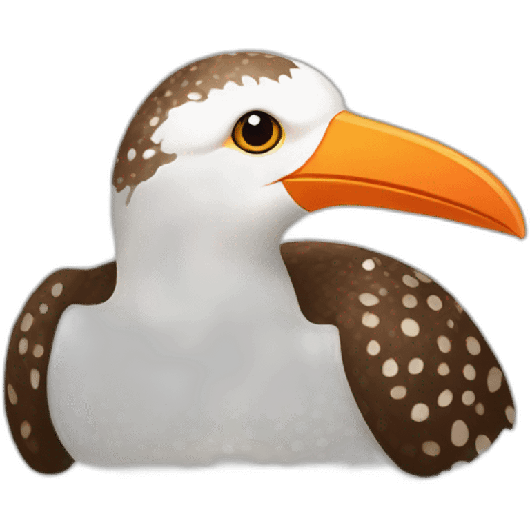 brown and white speckled sea bird with legs and orange beak emoji