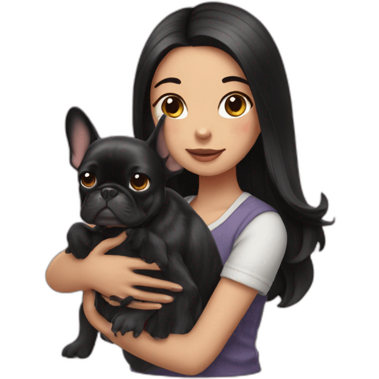 Long Black hair girl holding a Frenchie emoji