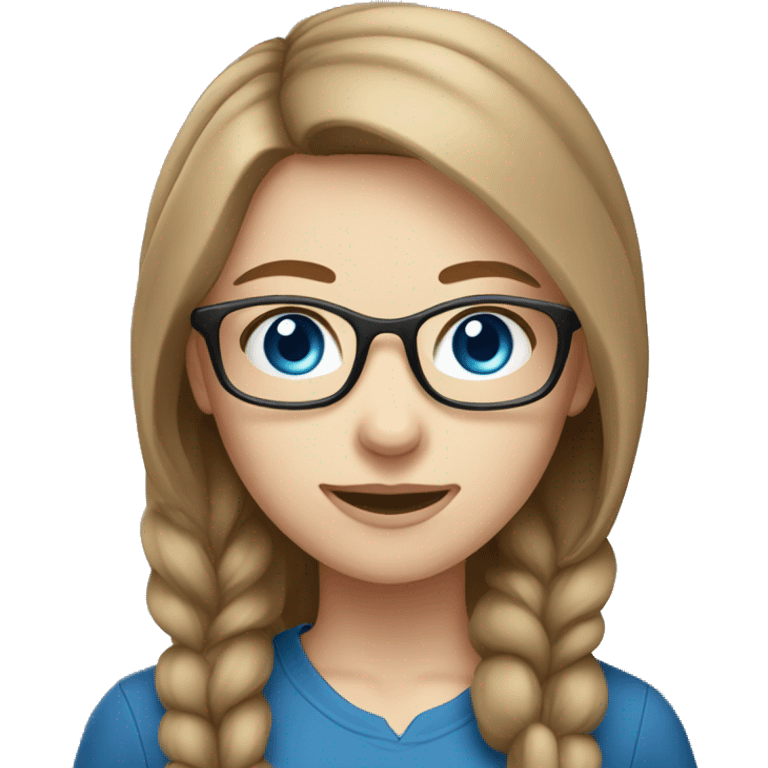 Light brown hair girl with white skin and blue eyes wearing classes emoji