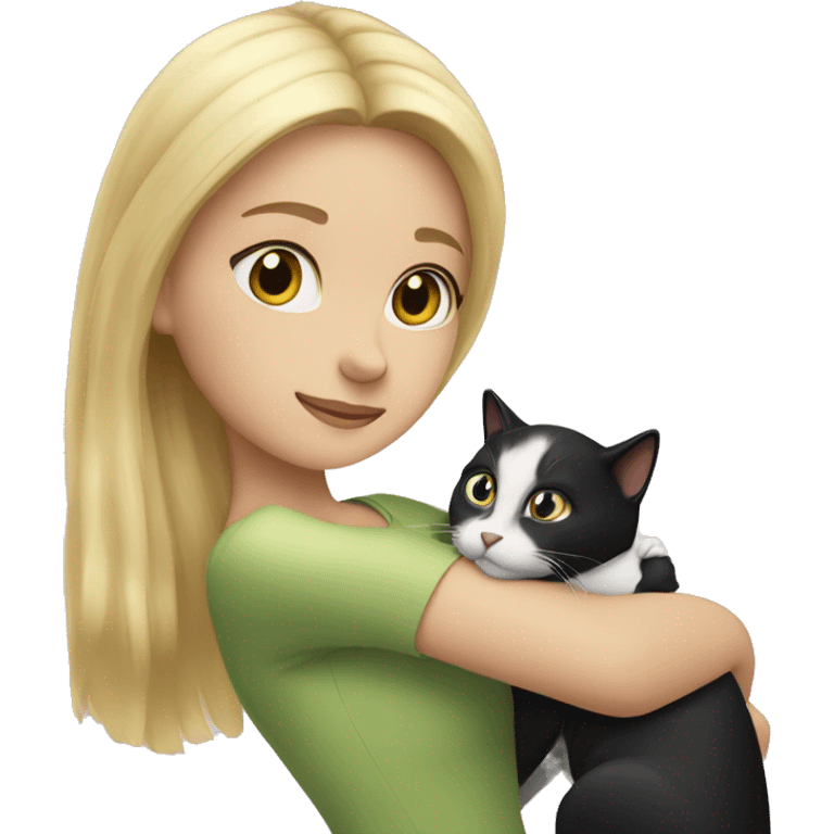 blonde Girl petting black and white cat emoji