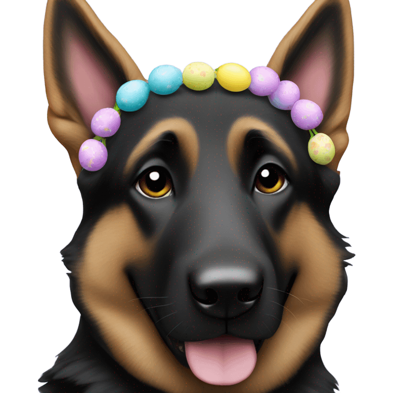 All black German shepherd with Easter headband emoji