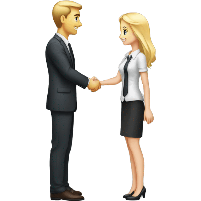 A 40-year-old fair-skinned businessman shakes hands with an 18-year-old fair-skinned blonde girl, full-length emoji emoji