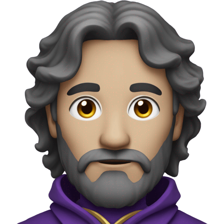 mysterious wizard wearing purple and silver. He is Caucasian skin, 37 years old black hair  emoji