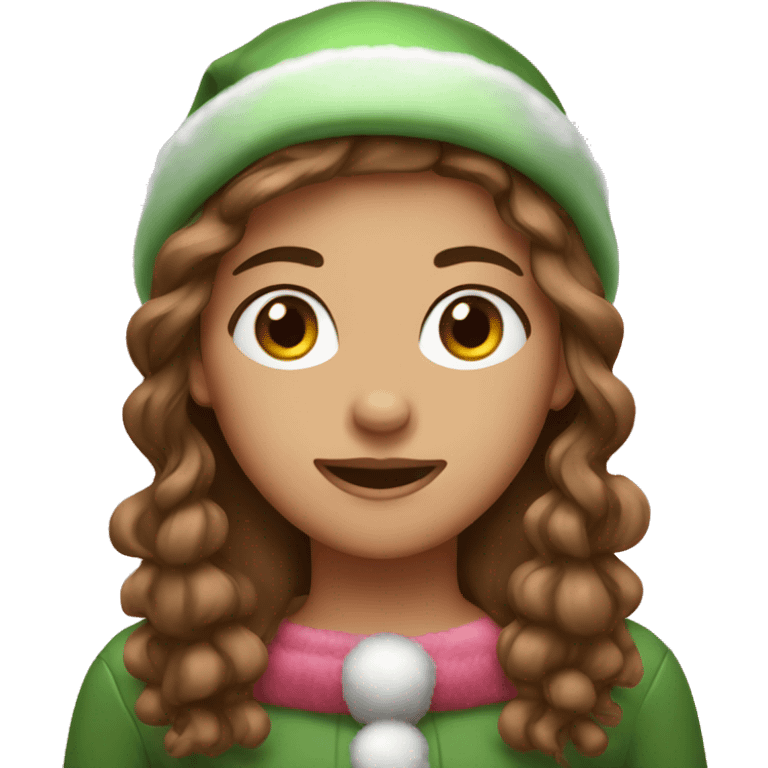 Girl brown hair pink chrismas hat emoji