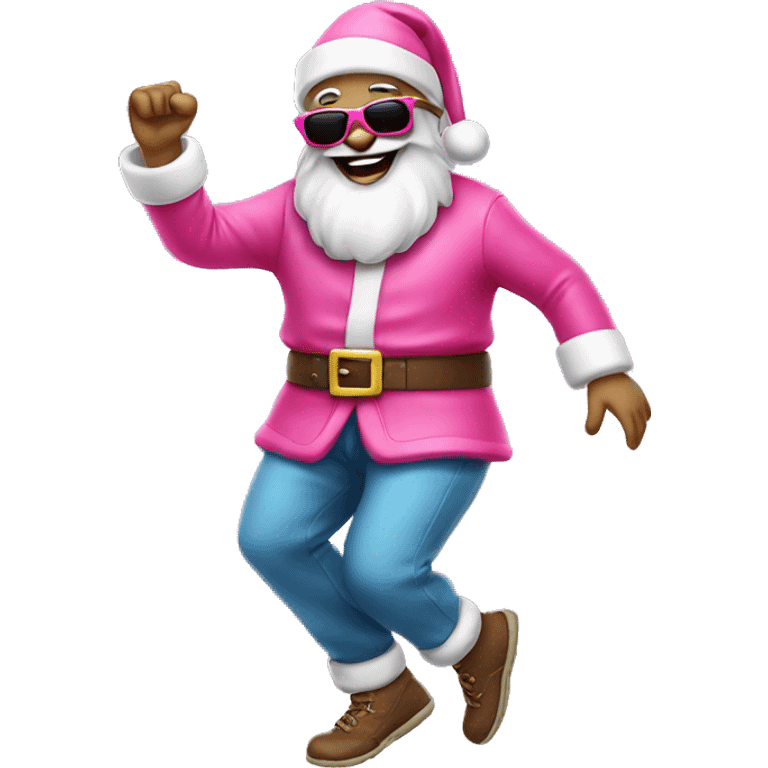 santa claus dressed in pink dancing with sun glasses emoji