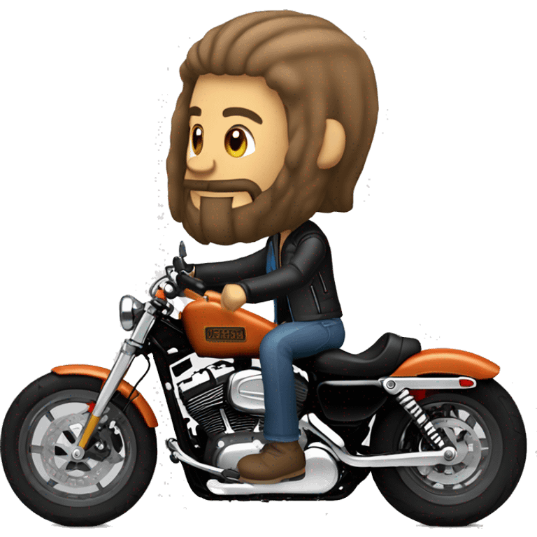 Create an emoji of a long-bearded Harley rider riding his Sportster 883. emoji