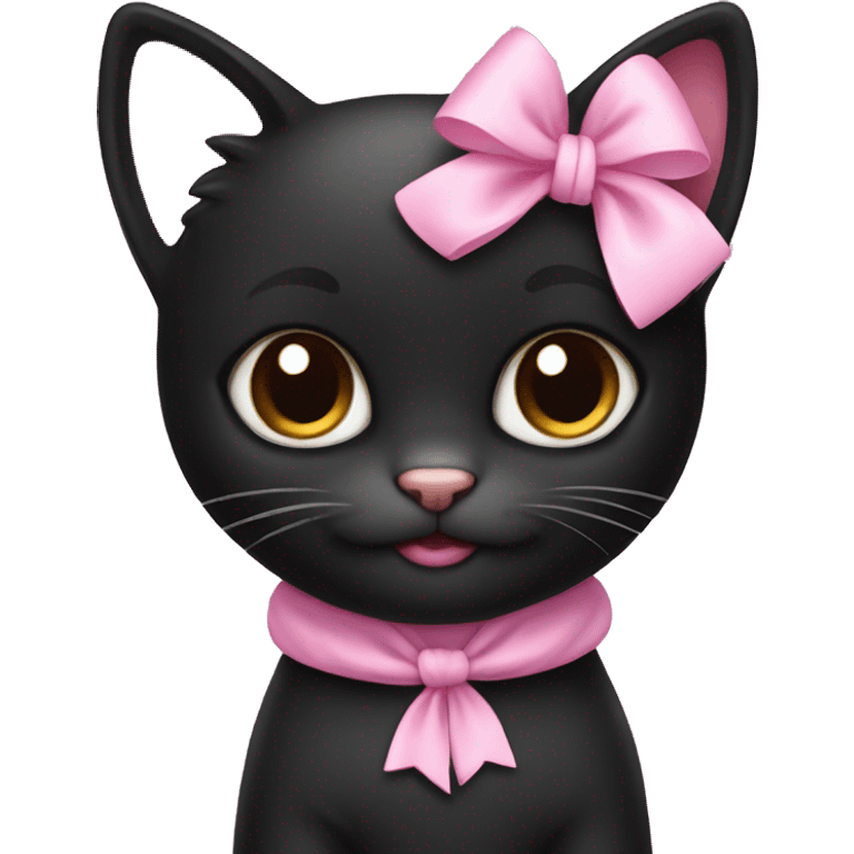 cute black kitty with pink bow emoji