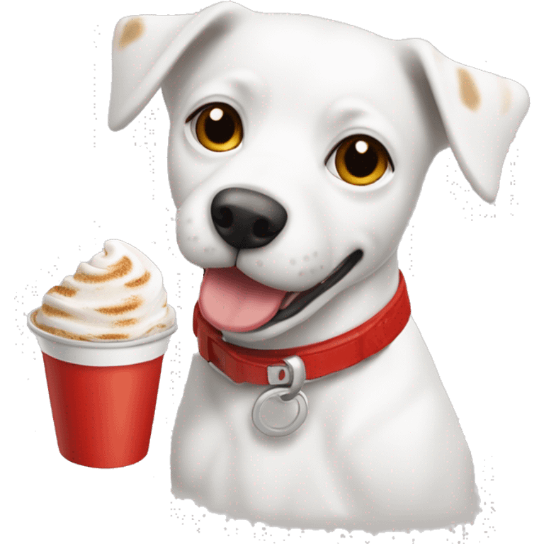 Perro BLANCO CON MANCHAS CAFE EN LA CABEZA Y COLLAR ROJO emoji