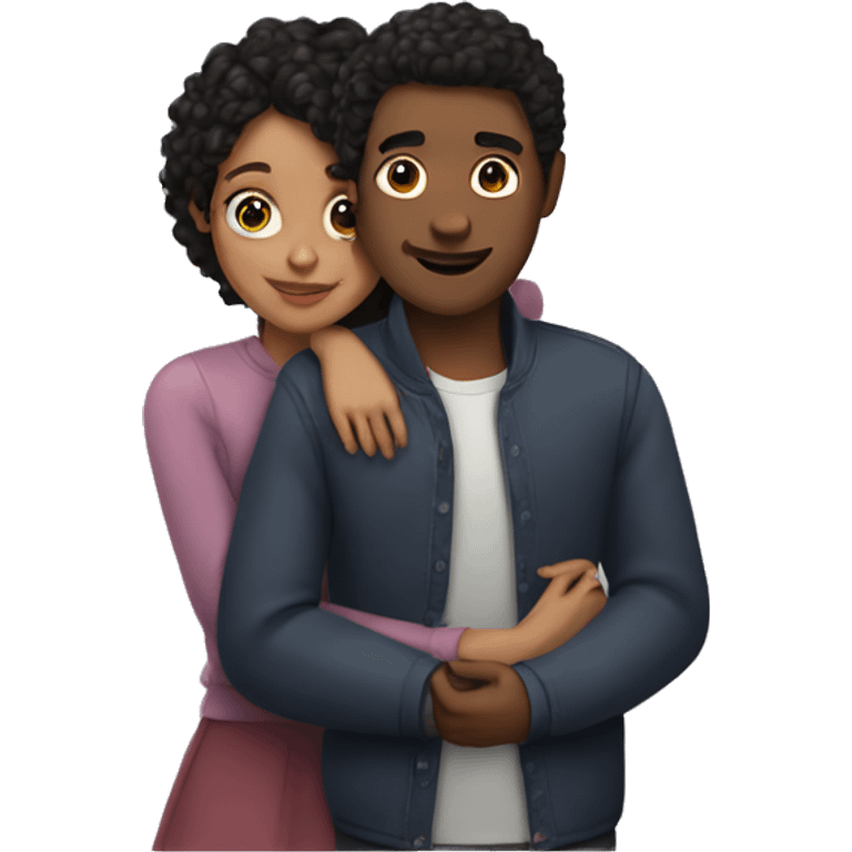 Girl with curly hair hugging man with black hair  emoji