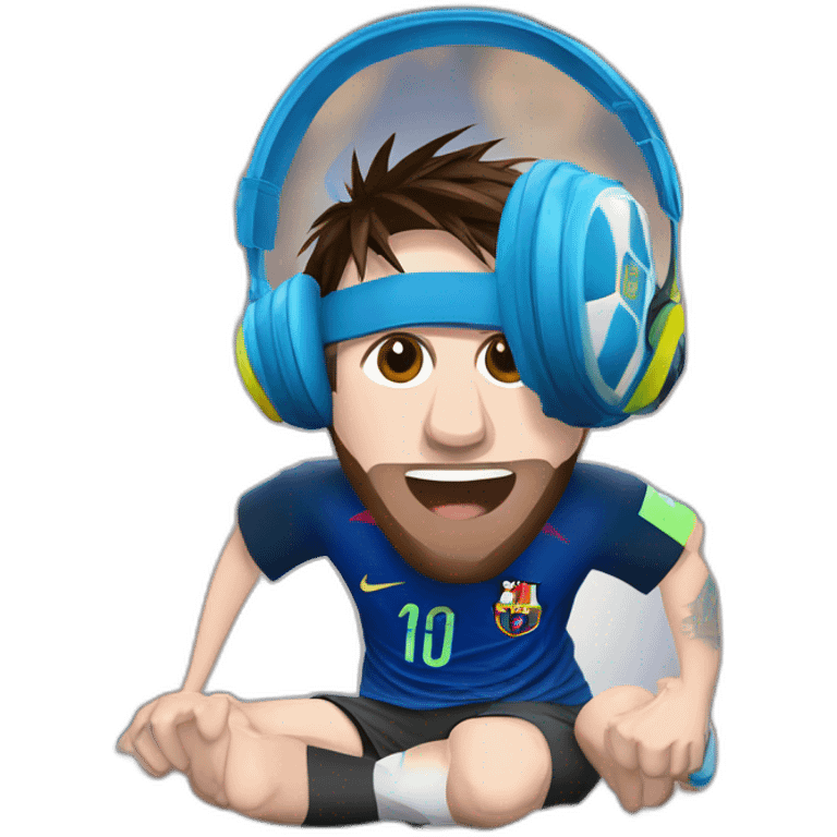 messi levantando la copa del mundo con auriculares gamer emoji