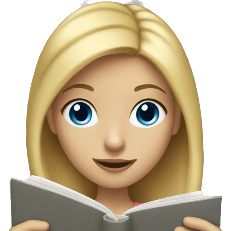 A blonde girl with blue eyes reading book  emoji