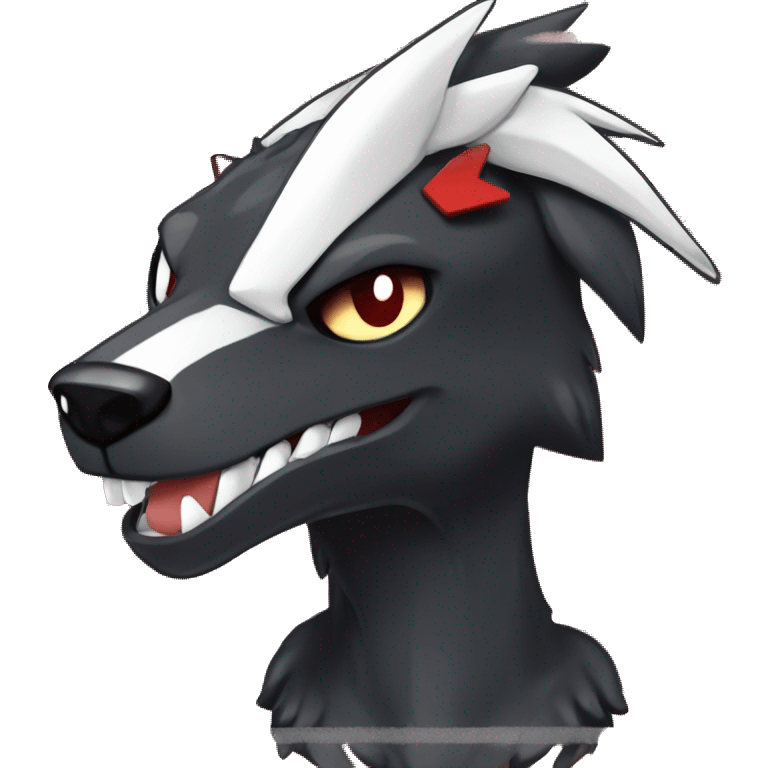 Black Cool Edgy Sergal-Houndoom-Fakémon  with White and Red Edgy markings emoji