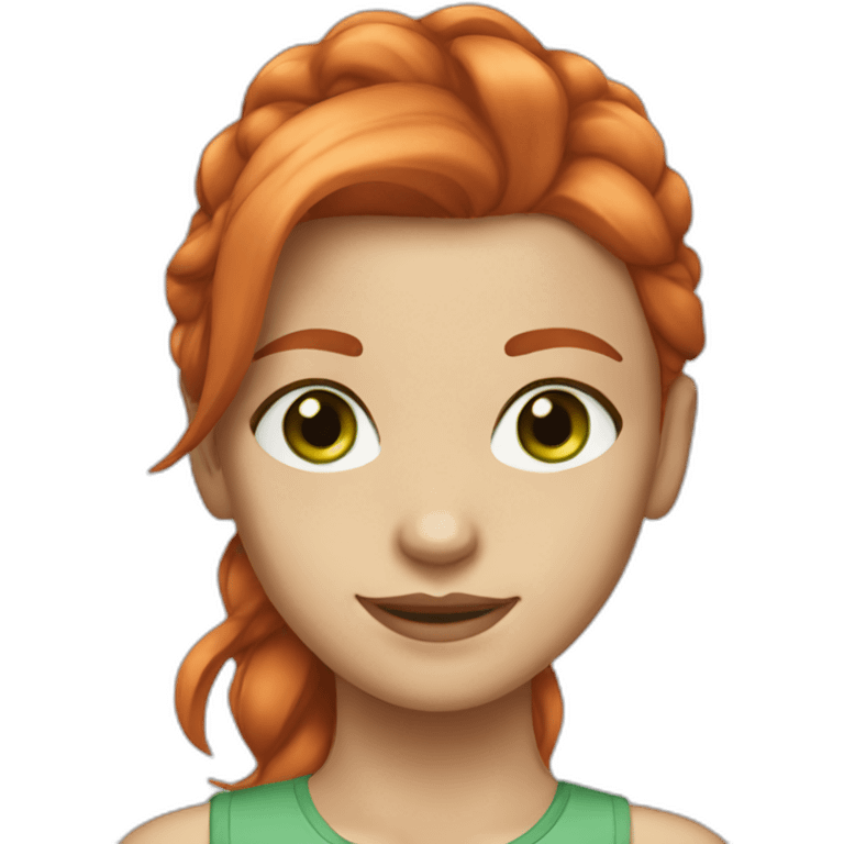 Girl with light tone skin green eyes red hair smiling emoji