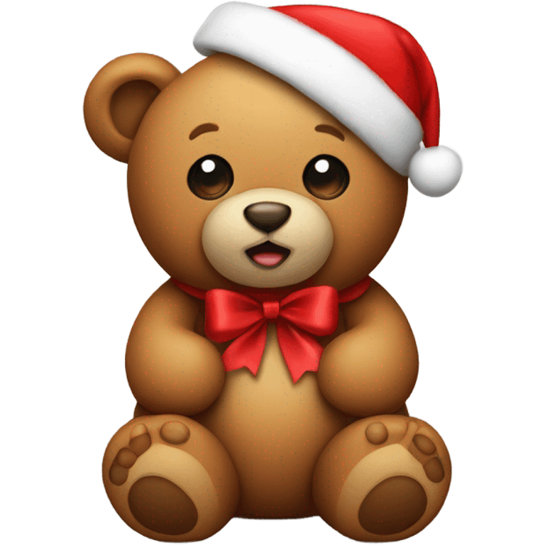 Teddy with red bow and christmas hat emoji