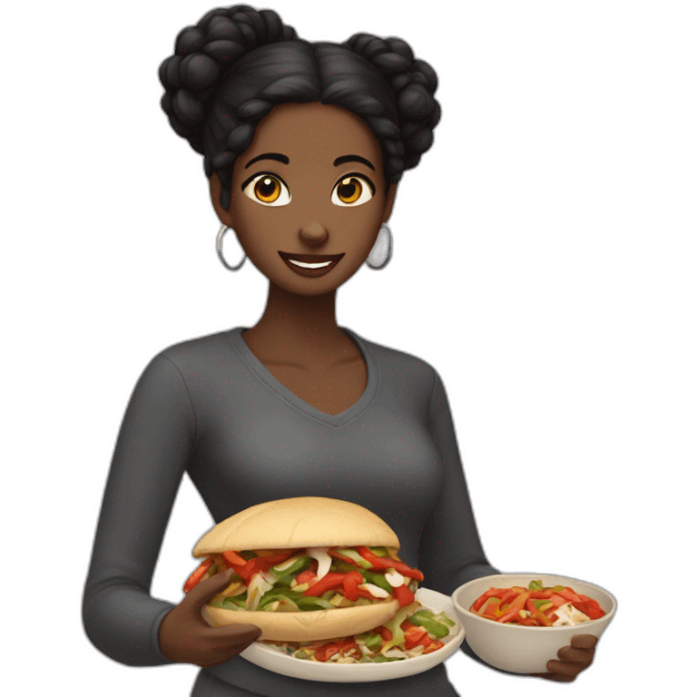 A black girl, black hair in a bun  eating fajitas emoji