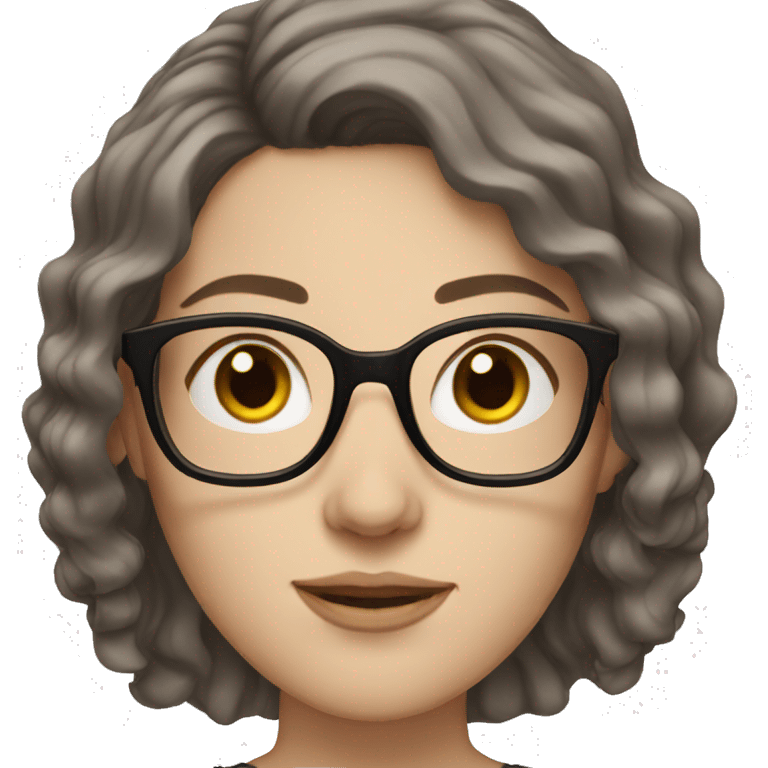 woman with pale skin, dark brown wavy hair and glasses emoji