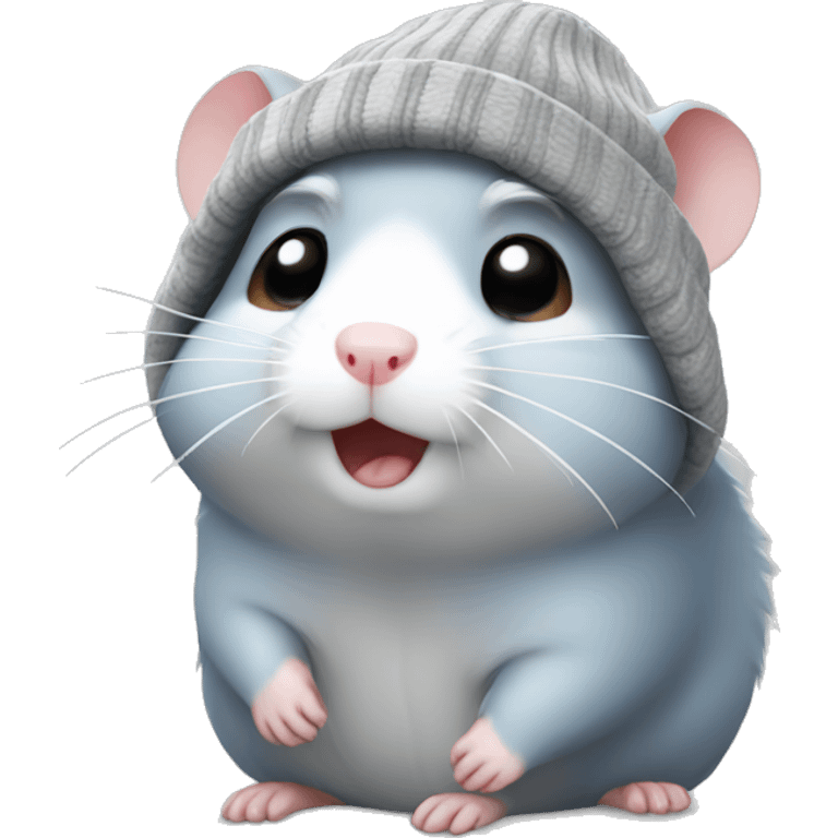 grey hamster wearing beanie crying emoji