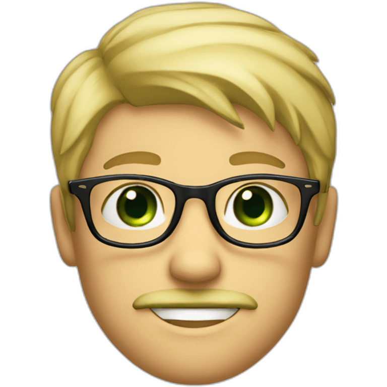 blonde boy with mustache and beard on his chin green eyes and glasses and who is winking one eye emoji