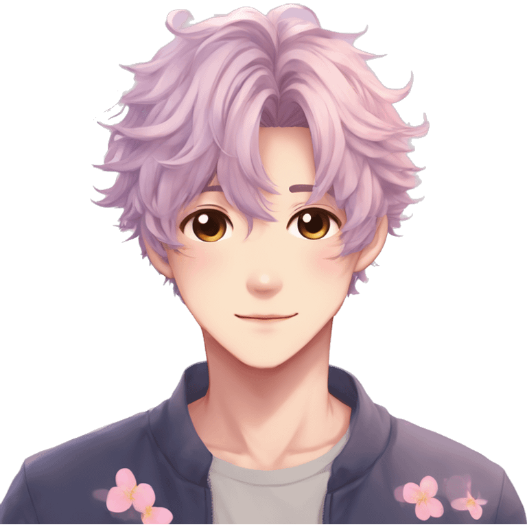 Gorgeous pastel anime style shojo man with blushing face and butterflies aesthetic and pretty hair trending style emoji