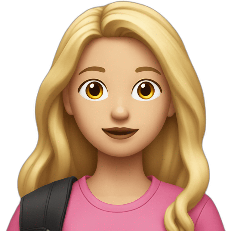 A girl with blonde long hair in a black jacket and a pink T-shirt puts 2 in the magazine emoji