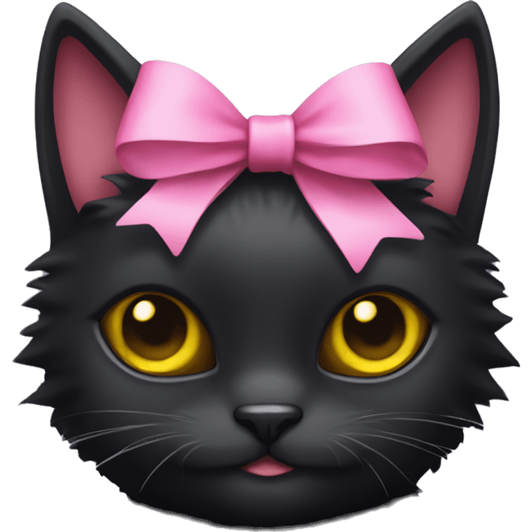 super fluffy black cat with a pink bow and yellow eyes emoji