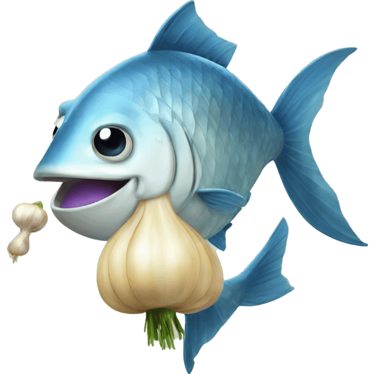 Fish holding garlic  emoji