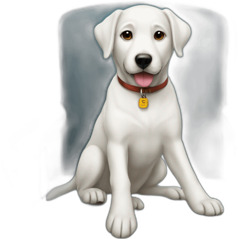 A white dog who sit on the chair emoji