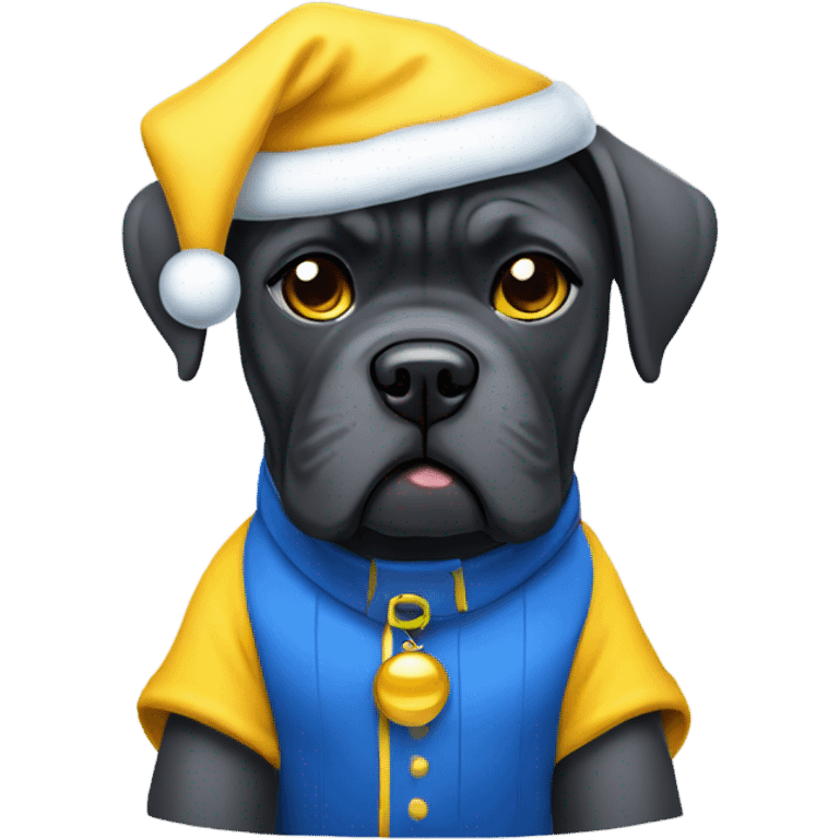 Cane Corso is a blue and yellow Santa Claus outfit. emoji