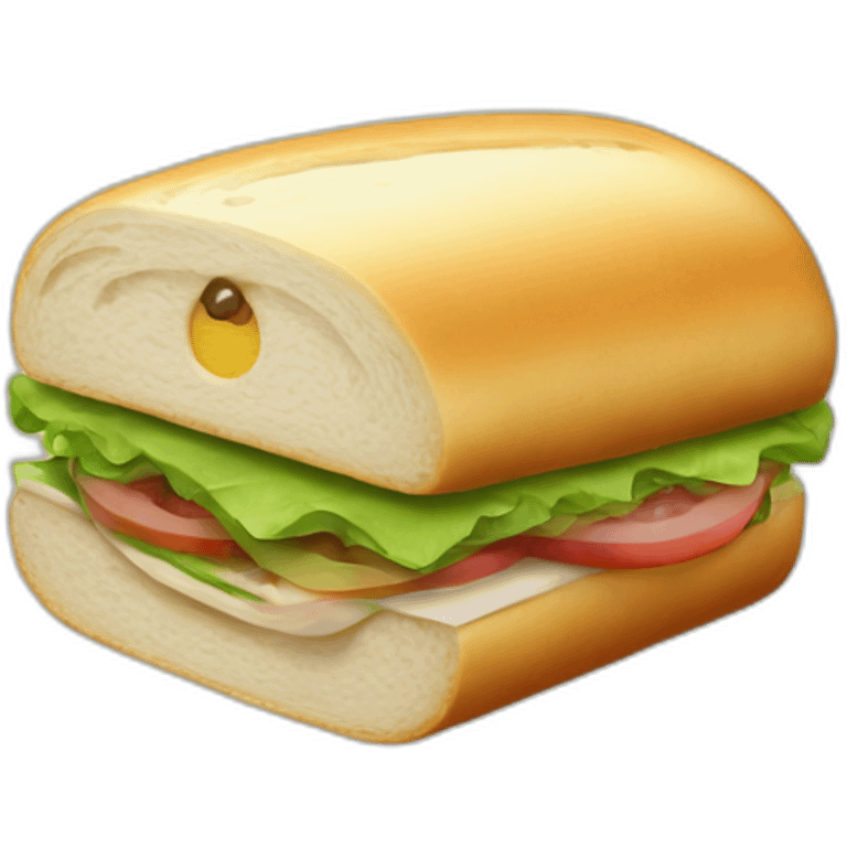 A sandwich made in a semicircular loaf. Leafless emoji