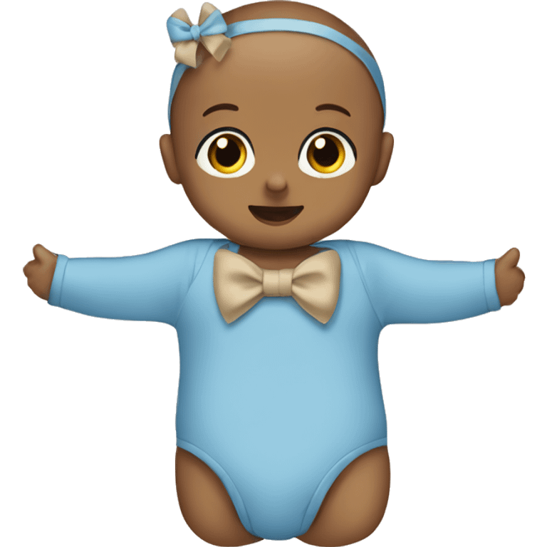 Blue baby bodysuit with long sleeve and beige bow emoji