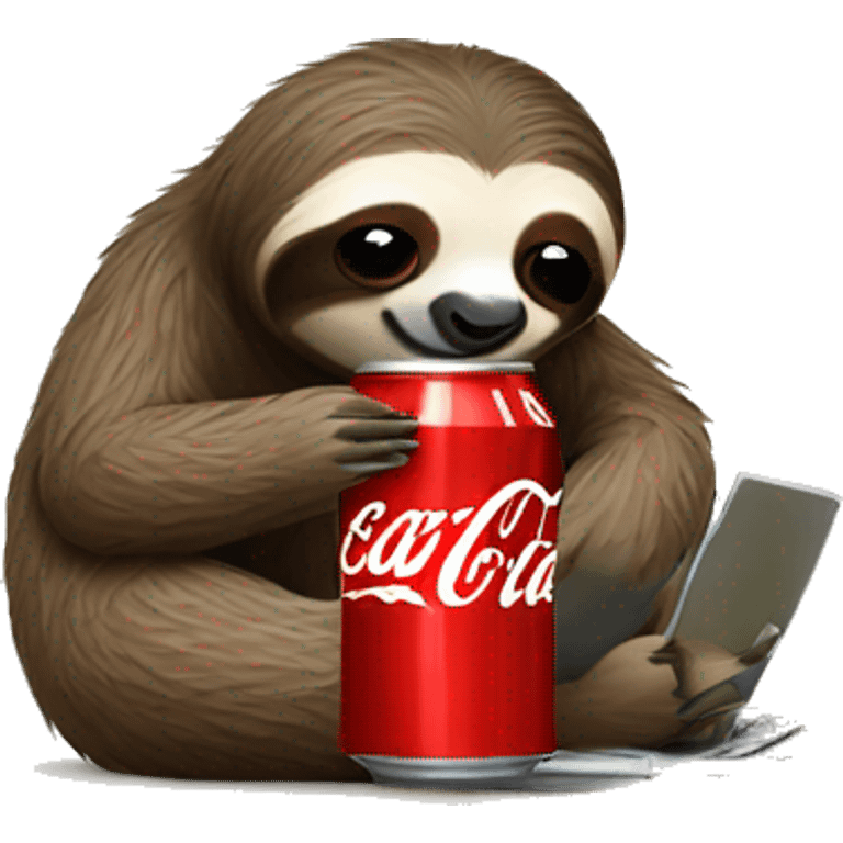 tired sloth with coca cola can and laptop emoji