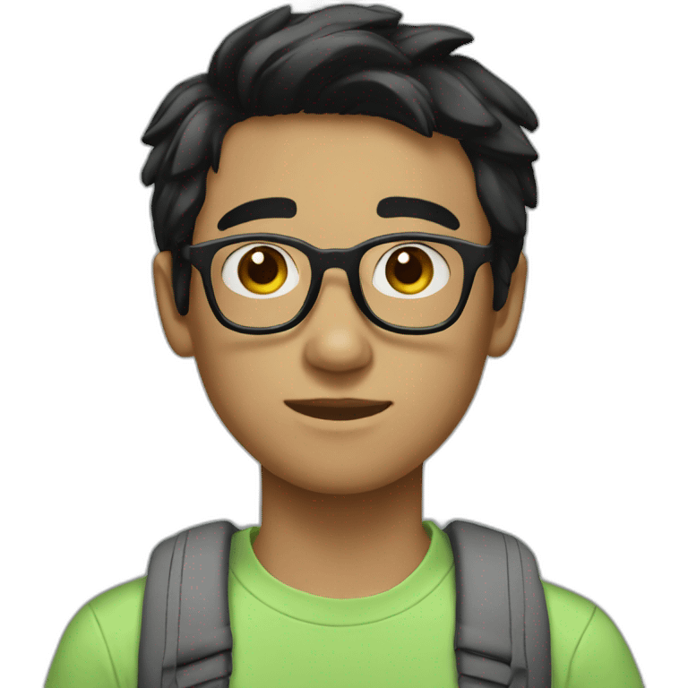 teen guy with black hair wearing glasses and a light green t-shirt emoji